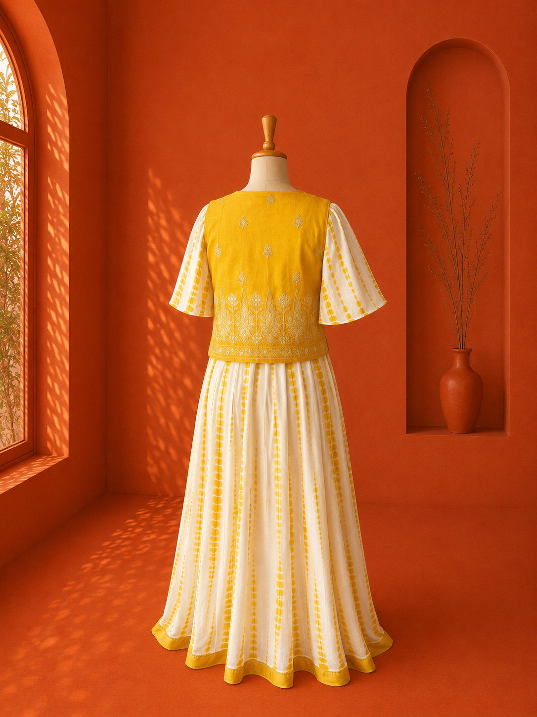 Yellow Georgette Shibori Dress