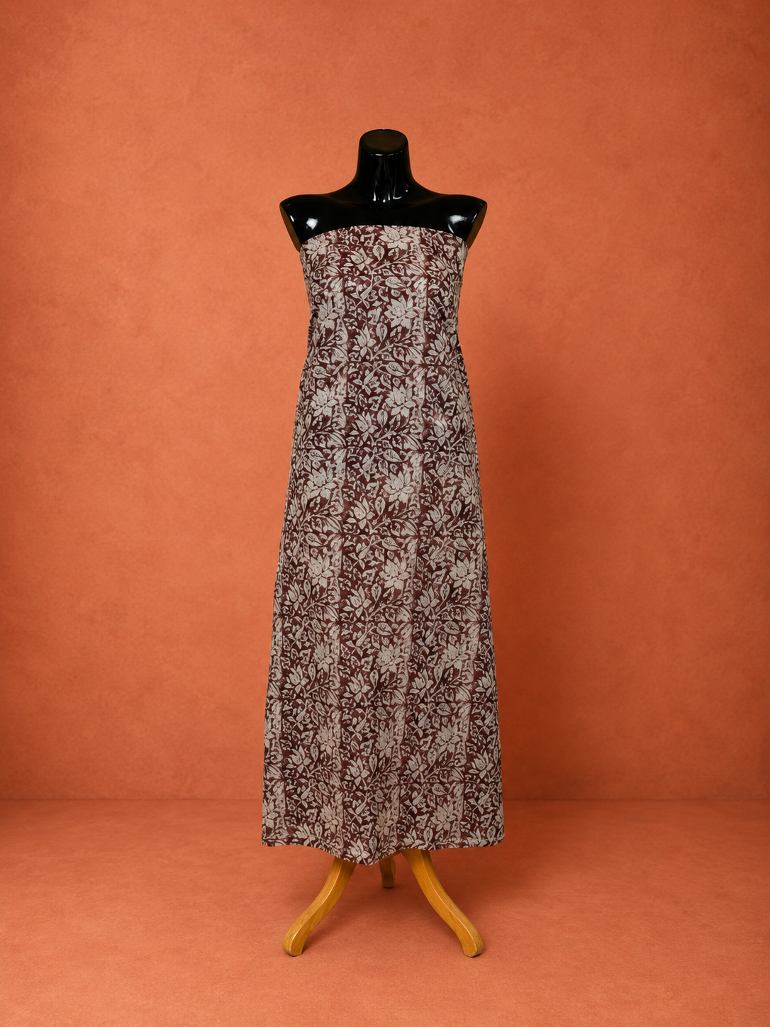 Brown Kota Doria Block Print 2 Pc Dress Material