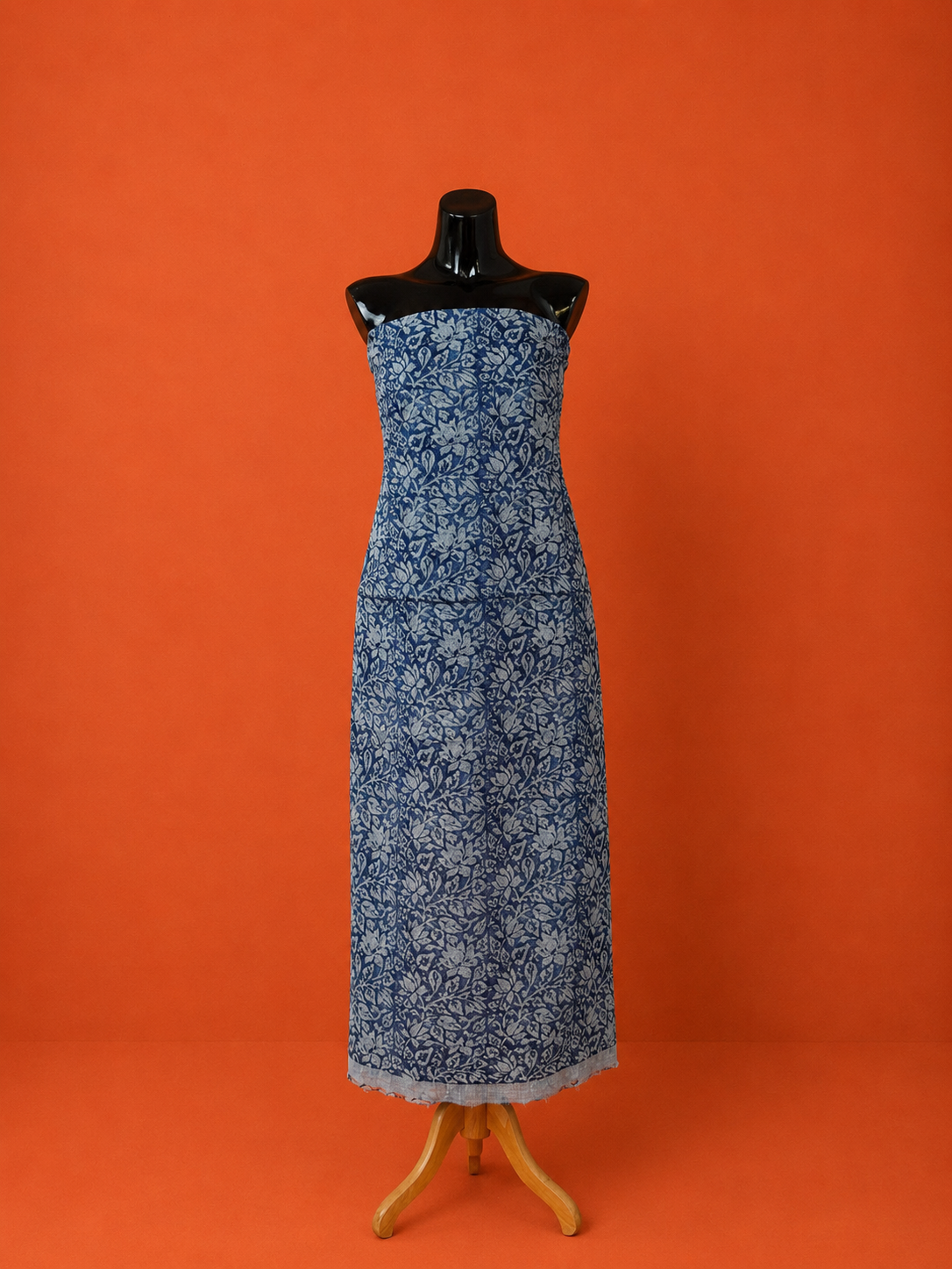 Grey Kota Doria Block Print 2 Pc Dress Material