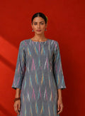 Grey Cotton Ikat Kurta Set