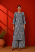 Grey Cotton Ikat Kurta Set