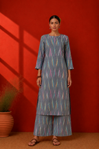 Grey Cotton Ikat Kurta Set