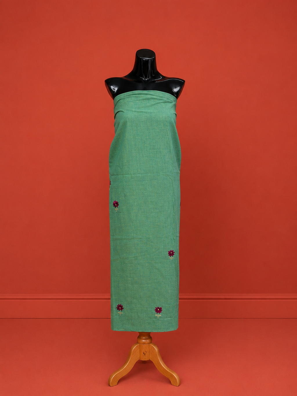 Green South Cotton Embroidered 3 Pc Dress Material