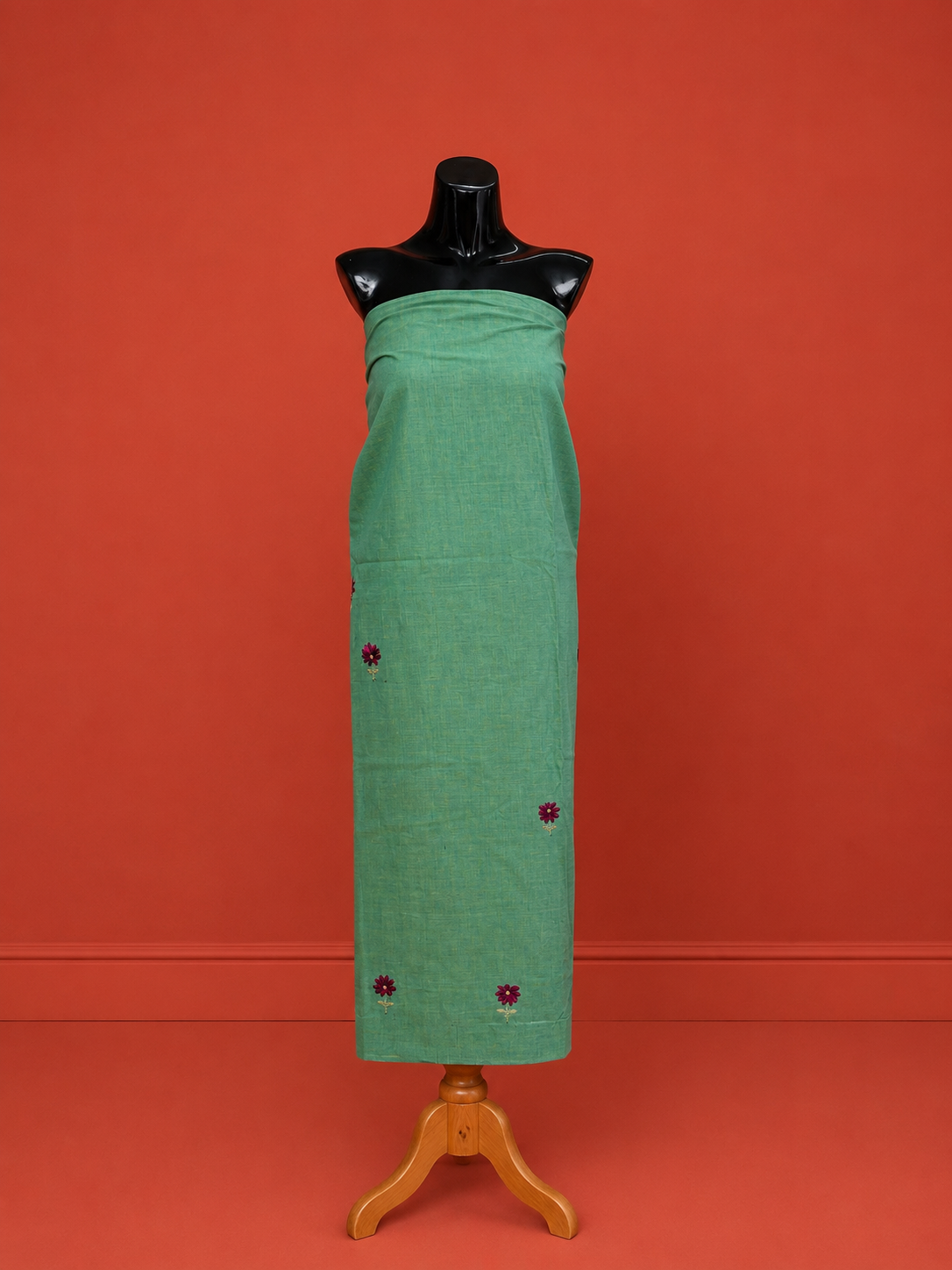 Green South Cotton Embroidered 3 Pc Dress Material