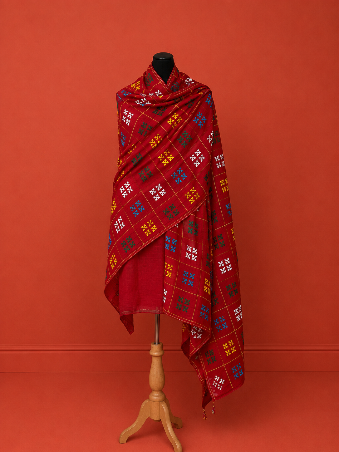 Orange Sindhi Embroidery Dupatta