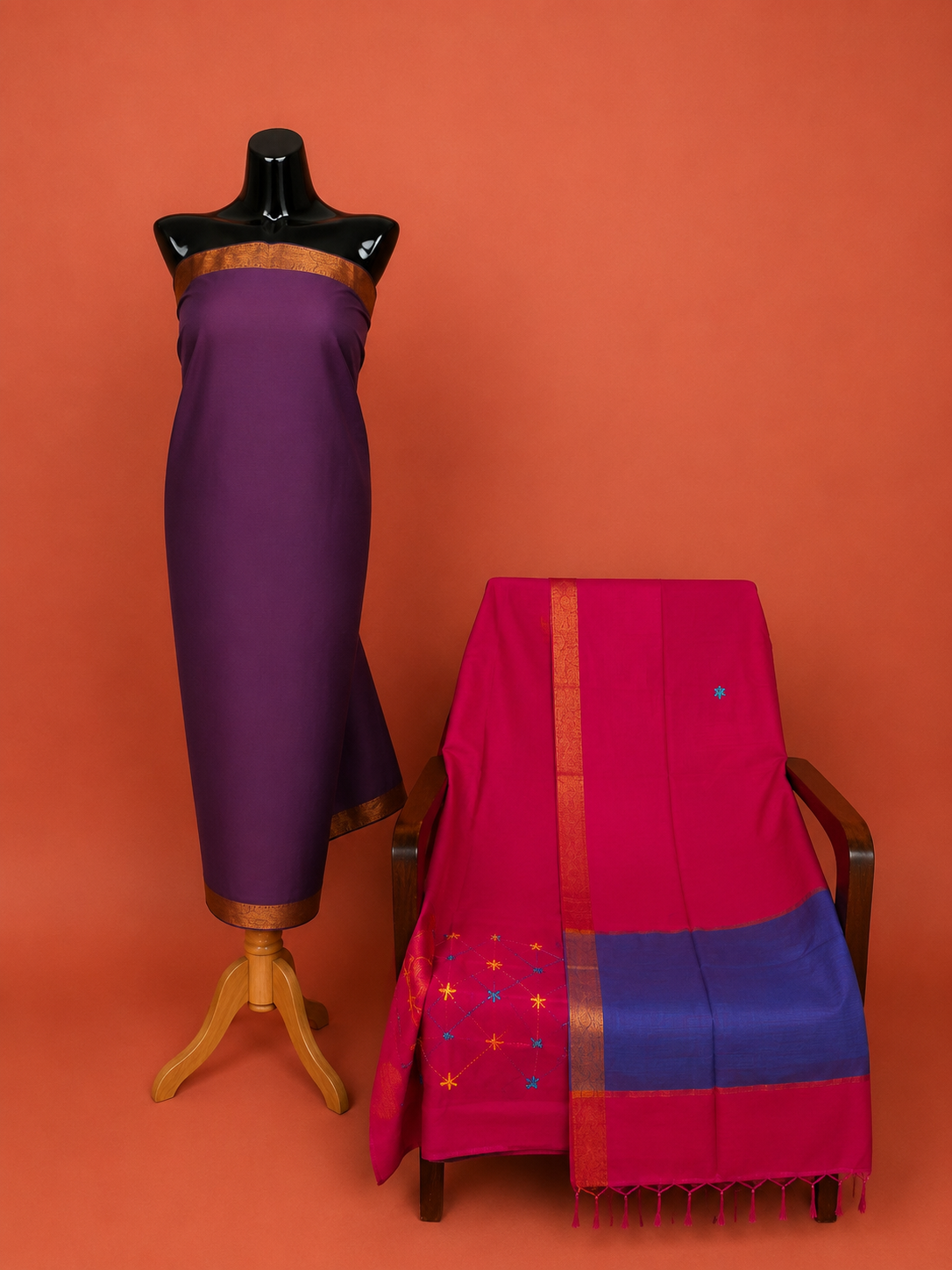 Purple Silk Embroidered 3 Pc Dress Material
