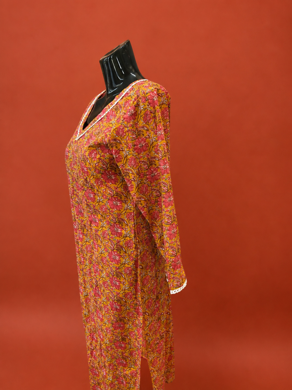 Yellow Cotton Printed Kurta