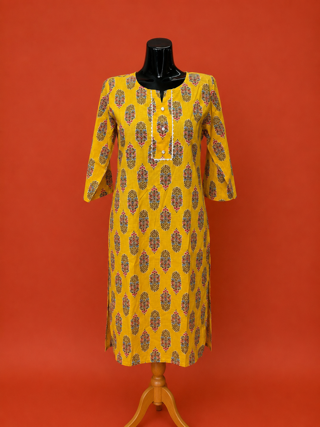 Yellow Cotton Printed Kurta