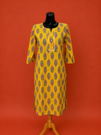 Yellow Cotton Printed Kurta