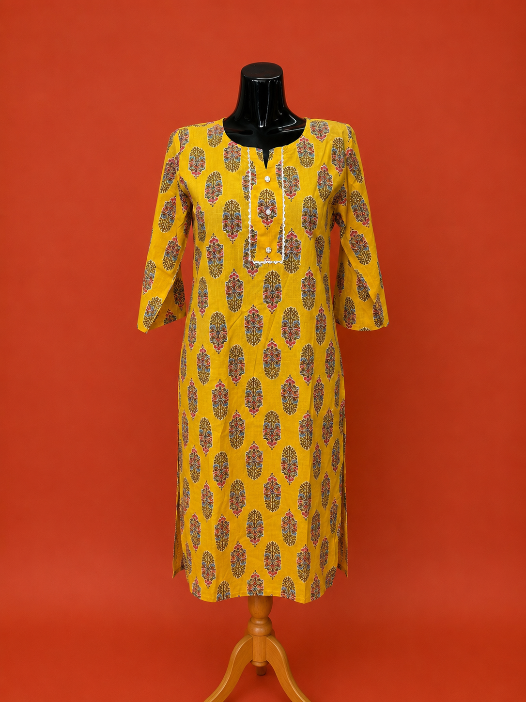 Yellow Cotton Printed Kurta