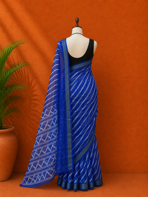 Blue Chanderi Printed Sari