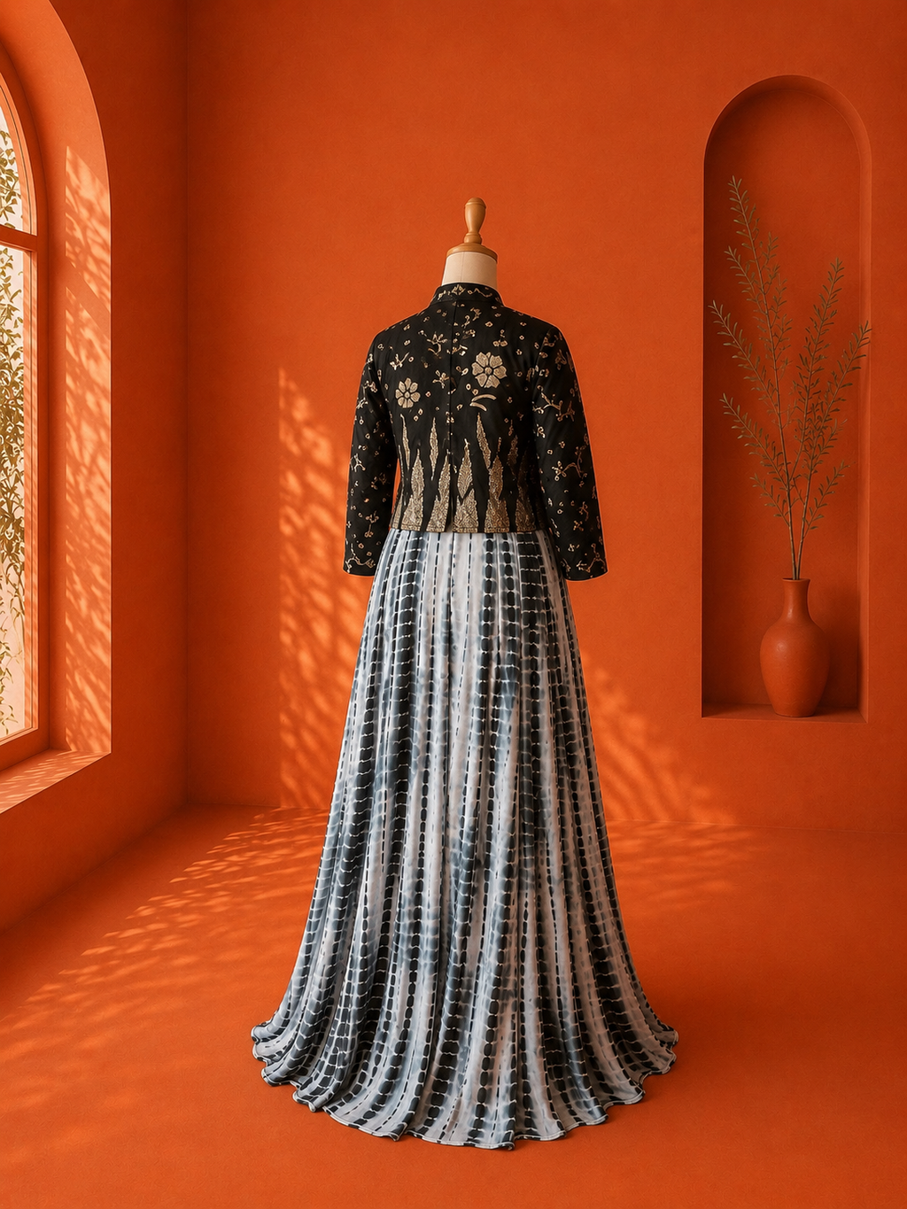 Black Georgette Shibori Dress