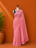 Pink Printed Georgette Sari