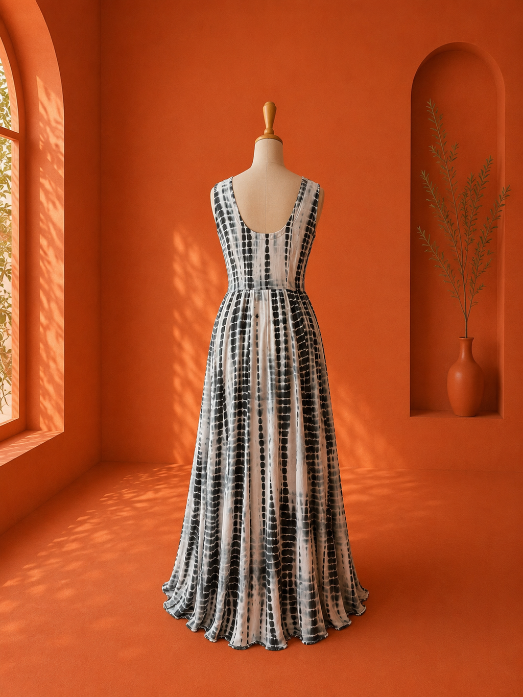 Black Georgette Shibori Dress
