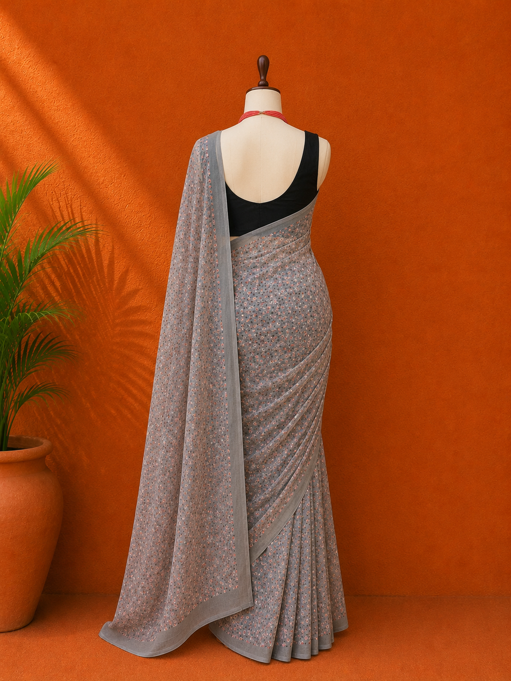 Grey Printed Georgette Sari