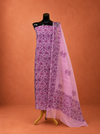 Purple Kota Doria Block Print 2 Pc Dress Material