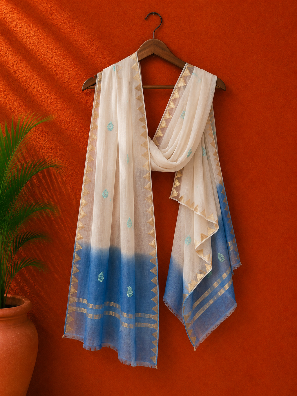 White Chanderi Chikankari Dupatta