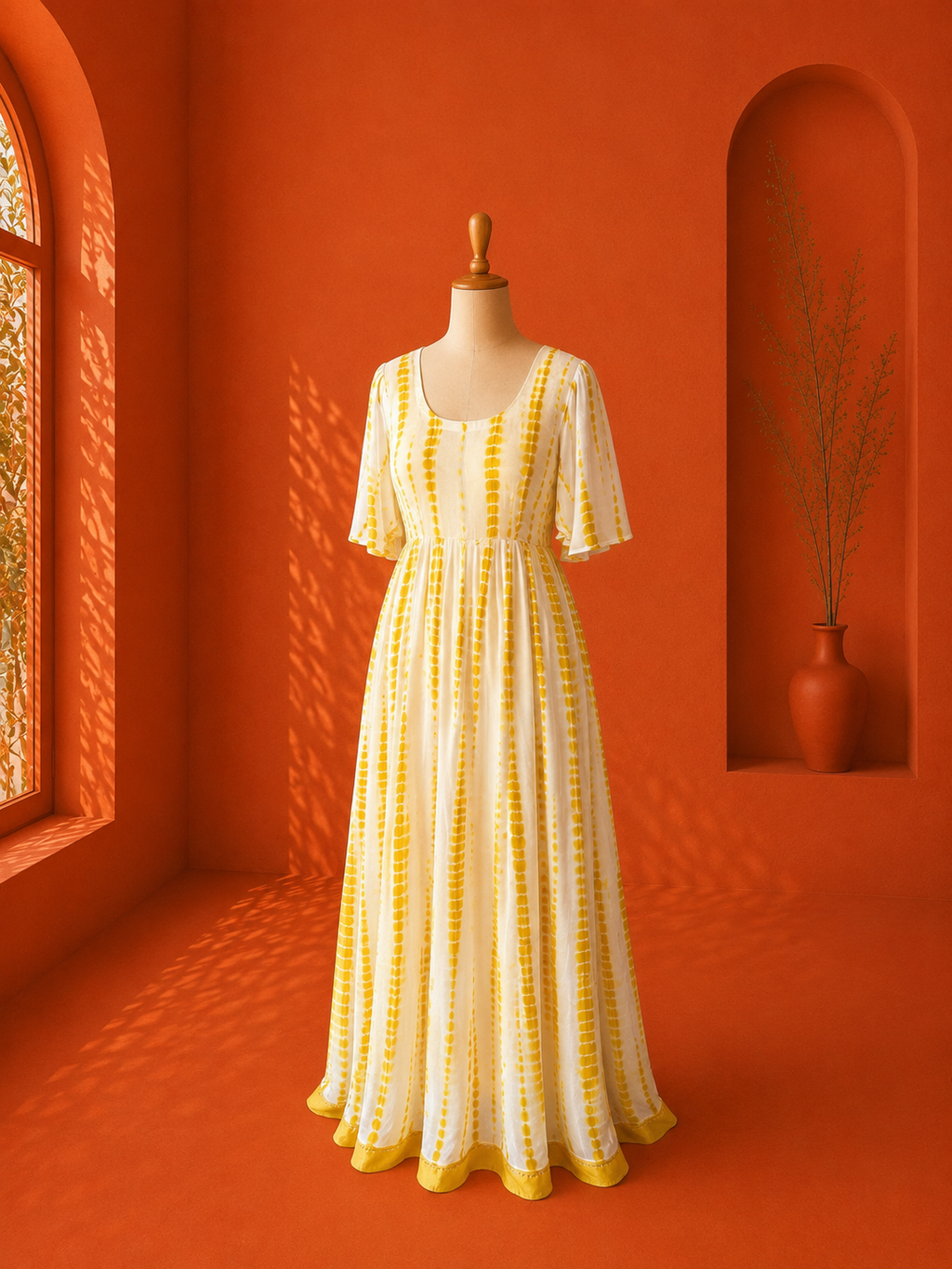 Yellow Georgette Shibori Dress