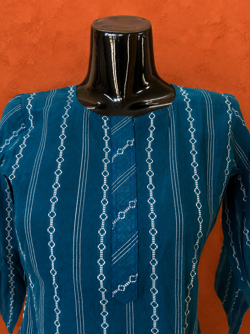 Blue Cotton Khadi Kurta