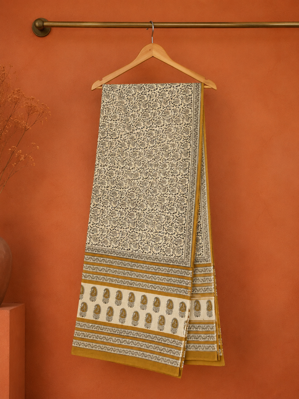 Yellow Cotton Bagru Print Dupatta