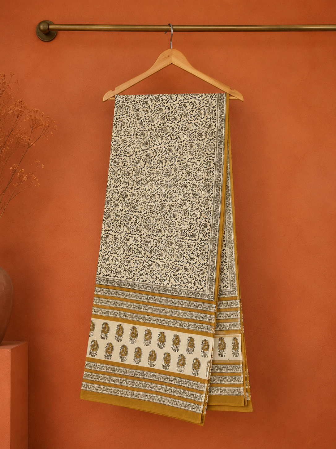 Yellow Cotton Bagru Print Dupatta