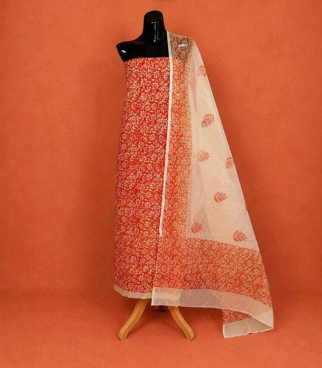 Red Kota Doria Block Print 2 Pc Dress Material