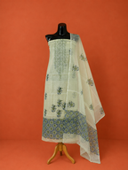Green Kota Doria Block Print 2Pc Dress Material