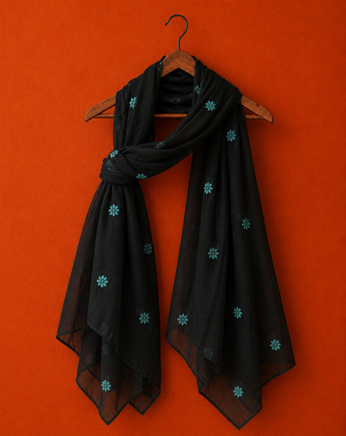 Black Cotton Chikankari Dupatta