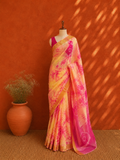 Yellow Shibori Kota Doria Sari