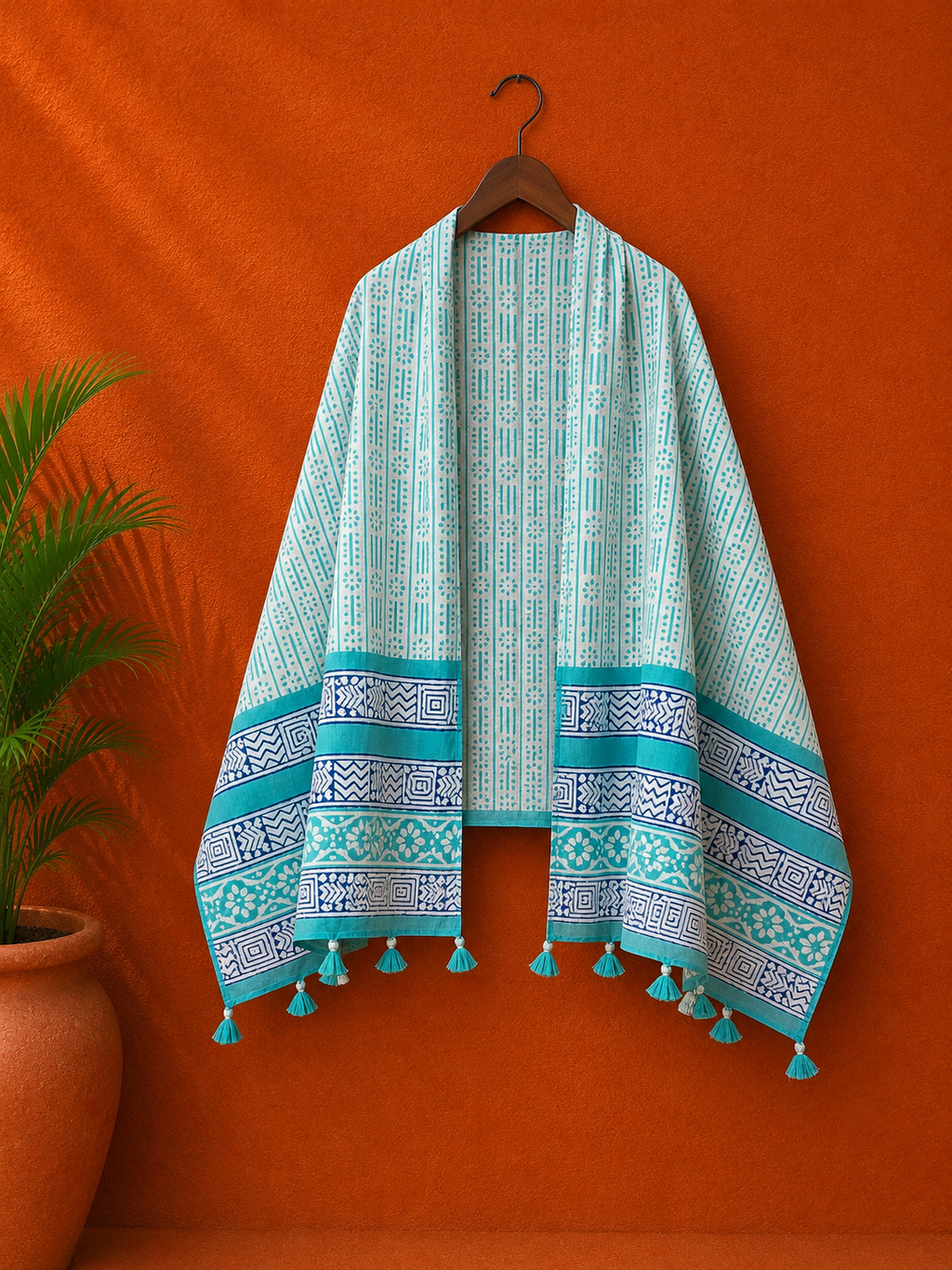 Blue Cotton Block Print Stole