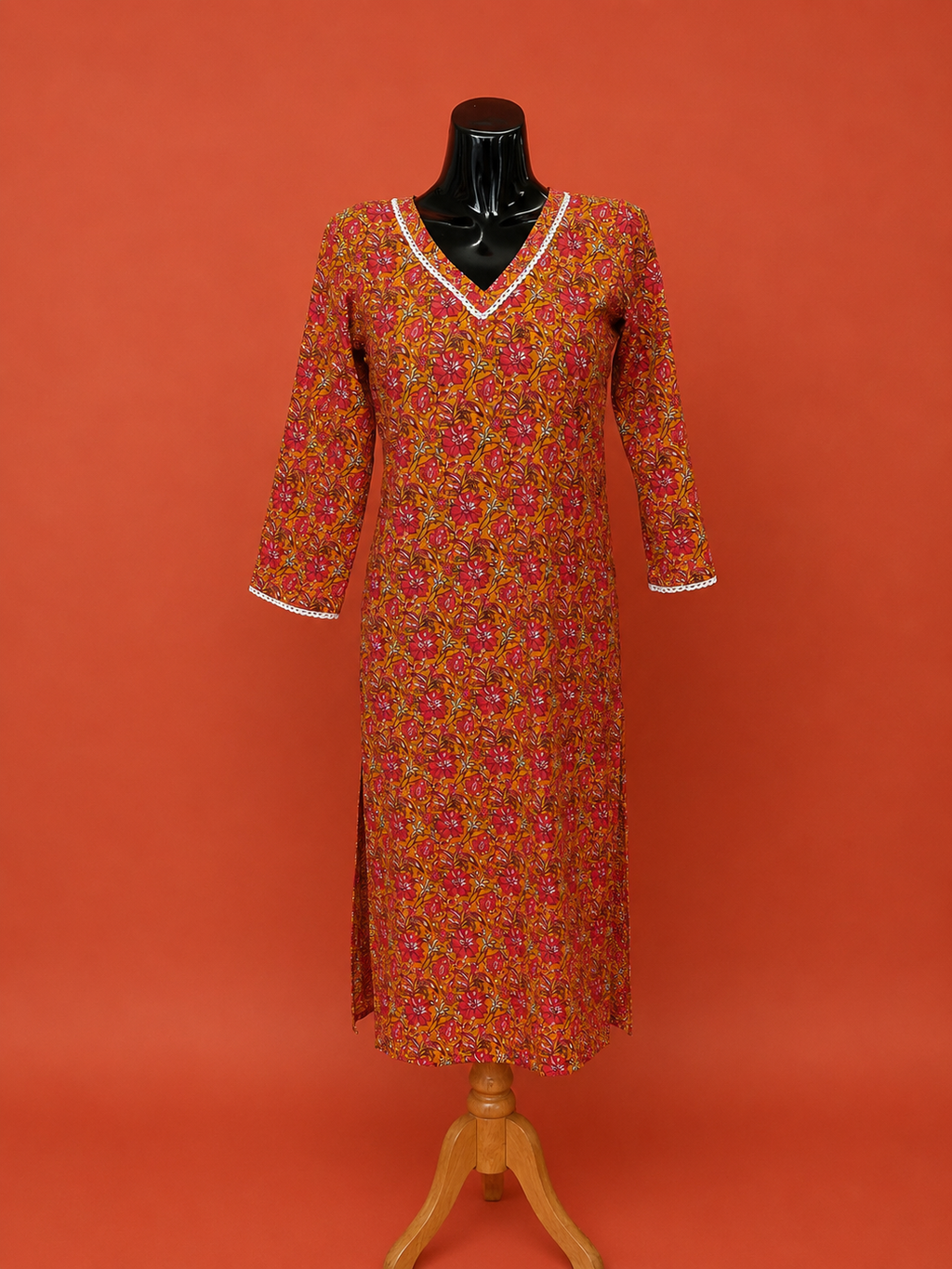 Yellow Cotton Printed Kurta