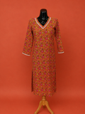 Yellow Cotton Printed Kurta