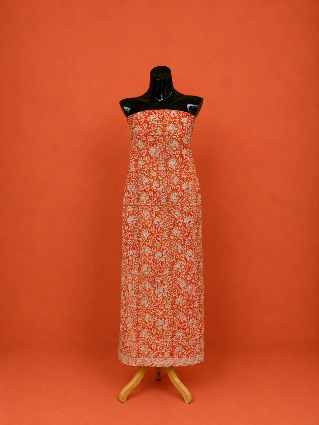 Red Kota Doria Block Print 2 Pc Dress Material