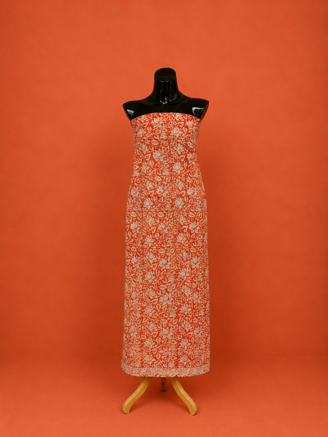 Red Kota Doria Block Print 2 Pc Dress Material