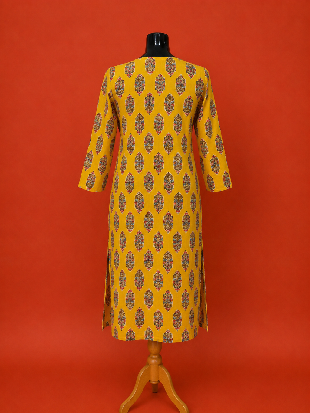 Yellow Cotton Printed Kurta