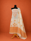 Orange Kota Doria Block Print 2 Pc Dress Material