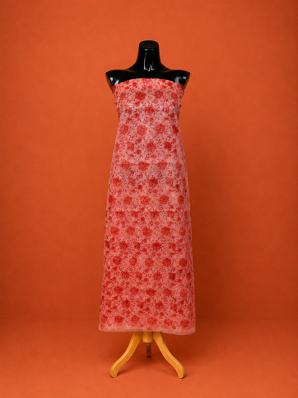 Red Kota Doria Block Print 2 Pc Dress Material