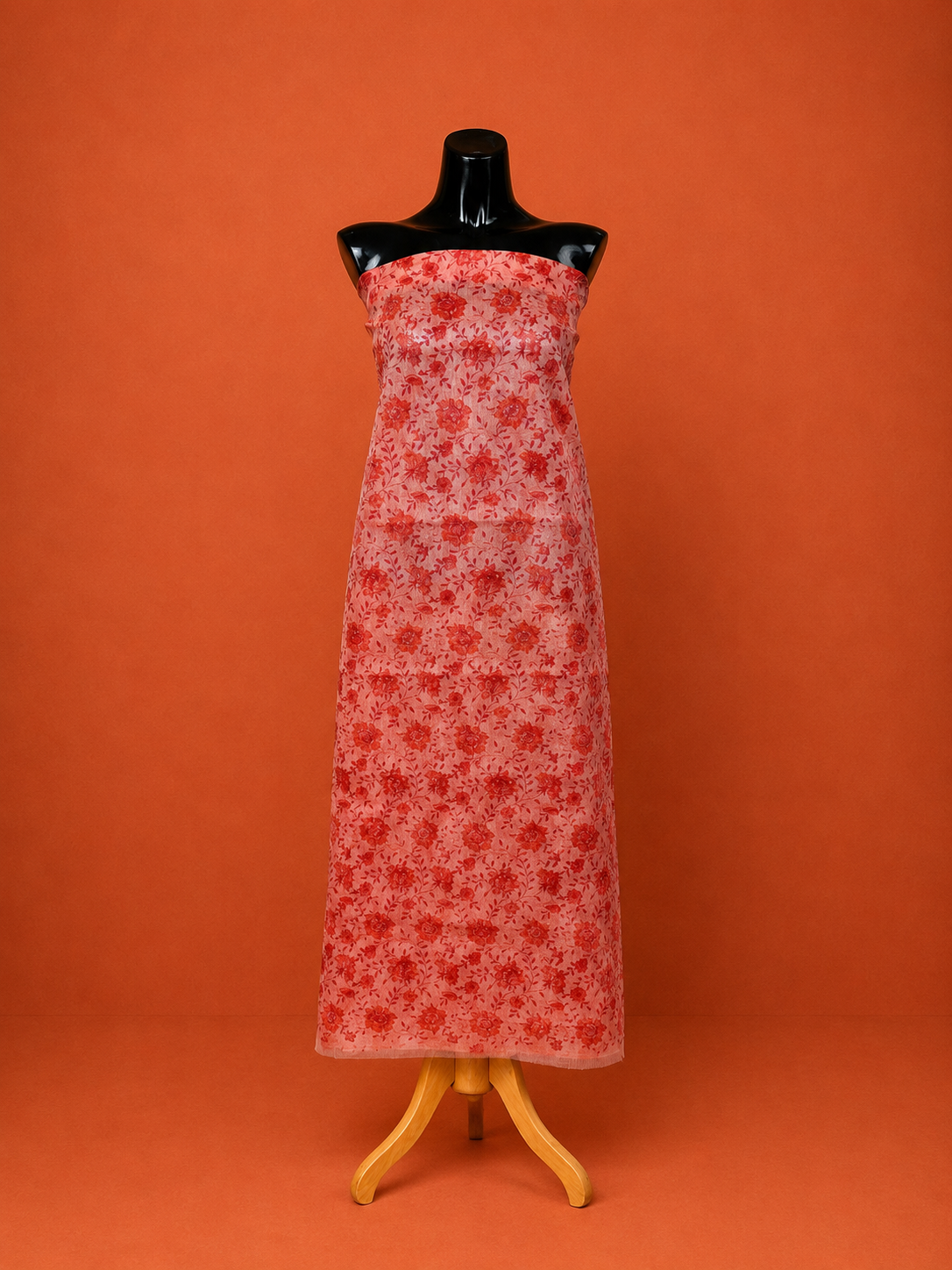 Red Kota Doria Block Print 2 Pc Dress Material
