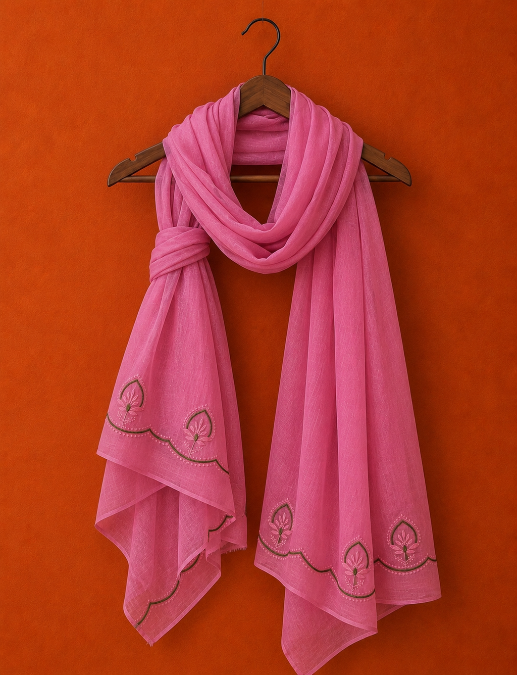 Pink Cotton Chikankari Dupatta