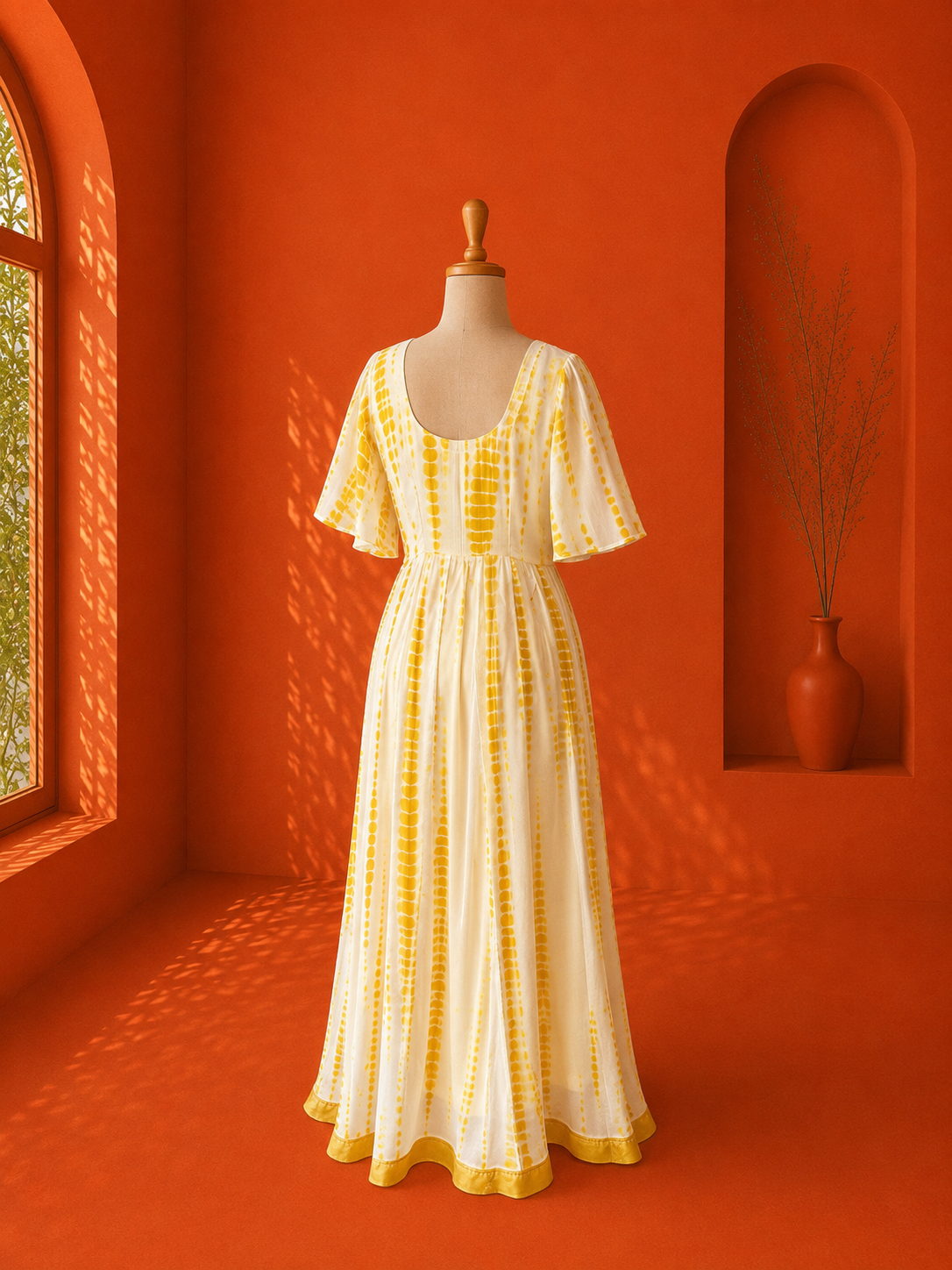 Yellow Georgette Shibori Dress