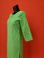 Green Cotton Printed Kurta
