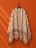 Beige Bagru Block Printed Cotton Dupatta  with Paisley Border