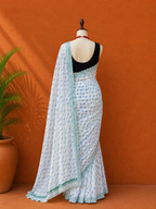 White Printed Georgette Sari