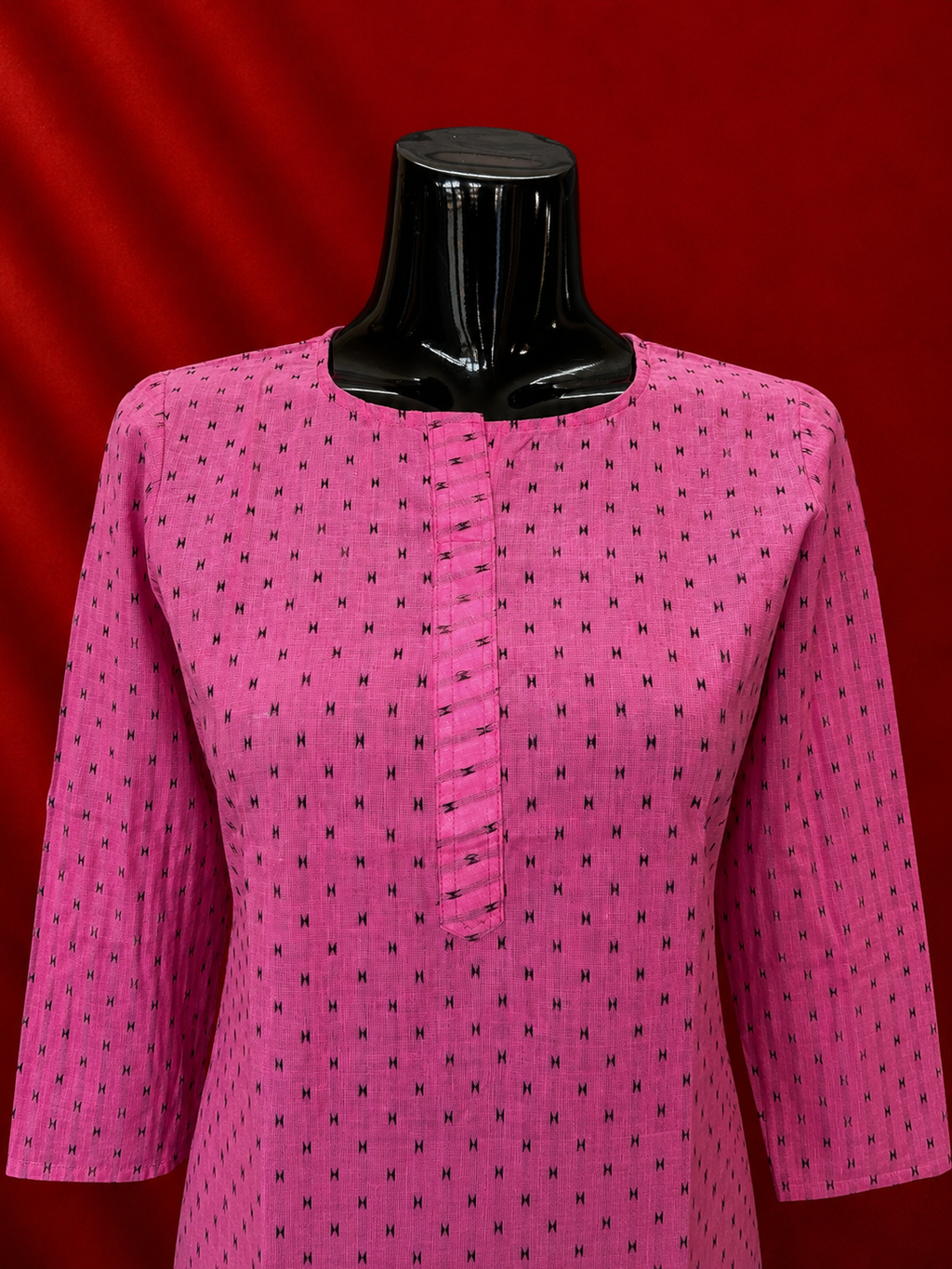 Pink Cotton Khadi Kurta