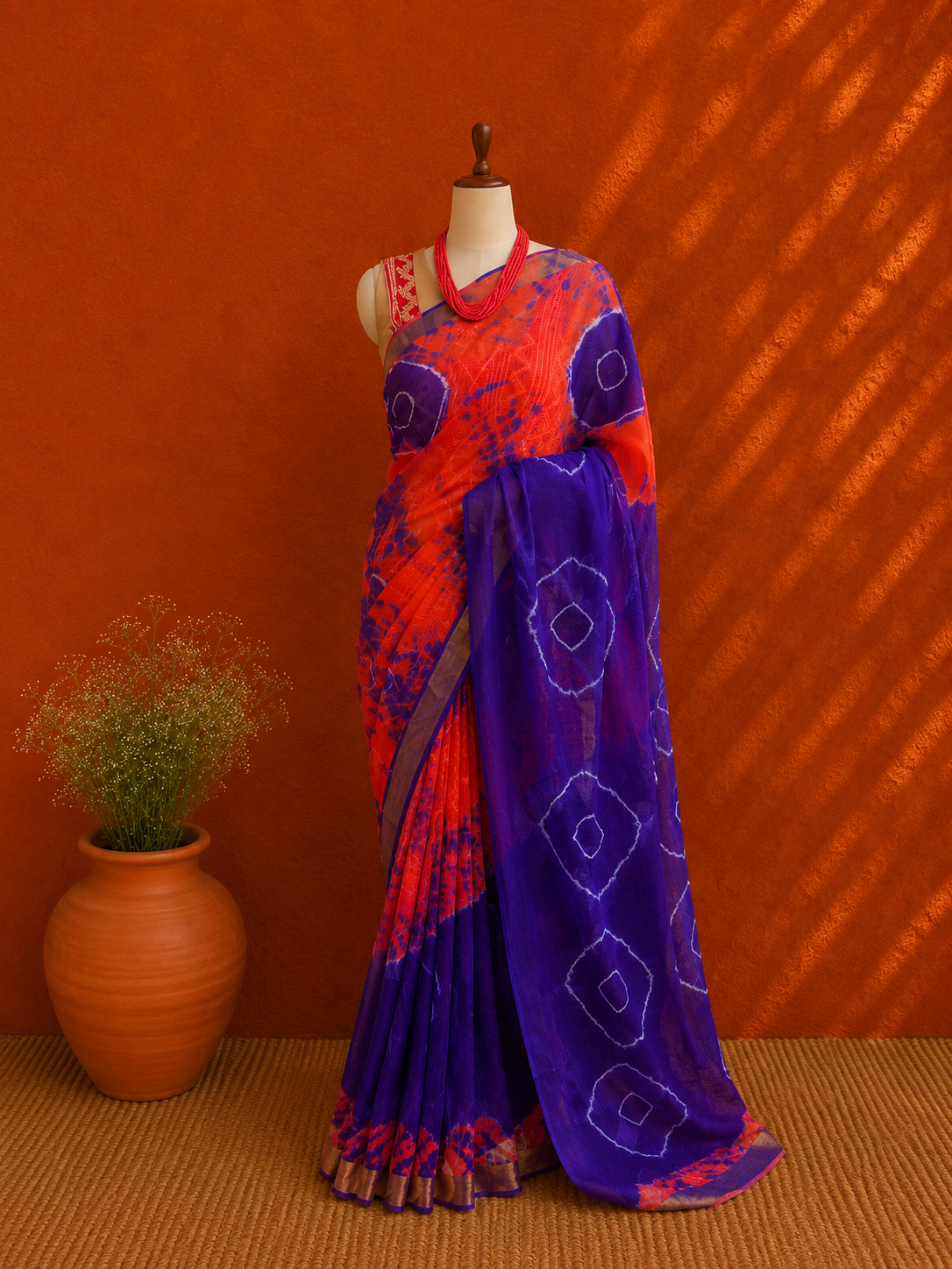 Blue Kota Doria Shibori Sari