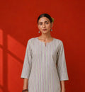 Green Striped Cotton Printed Kurta Set