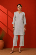 Green Striped Cotton Printed Kurta Set