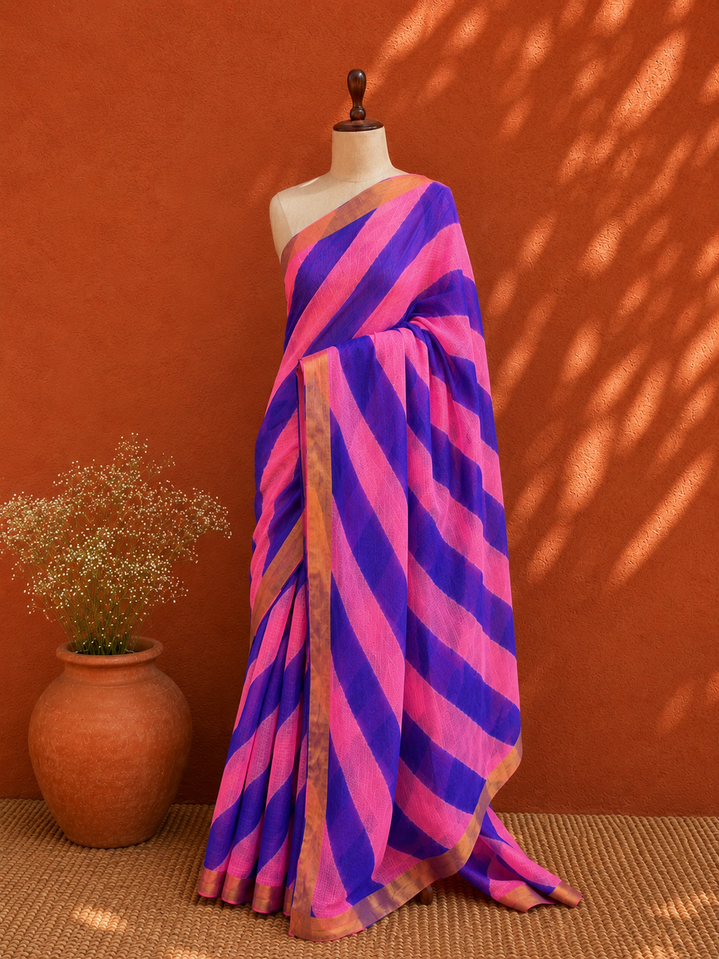 Pink Lehriya Kota Doria Sari