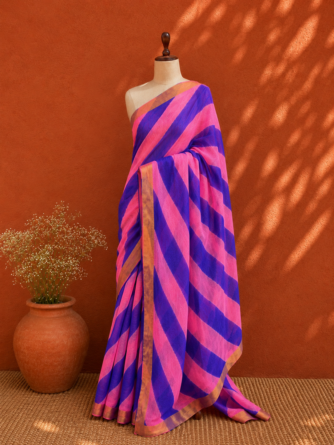 Pink Lehriya Kota Doria Sari