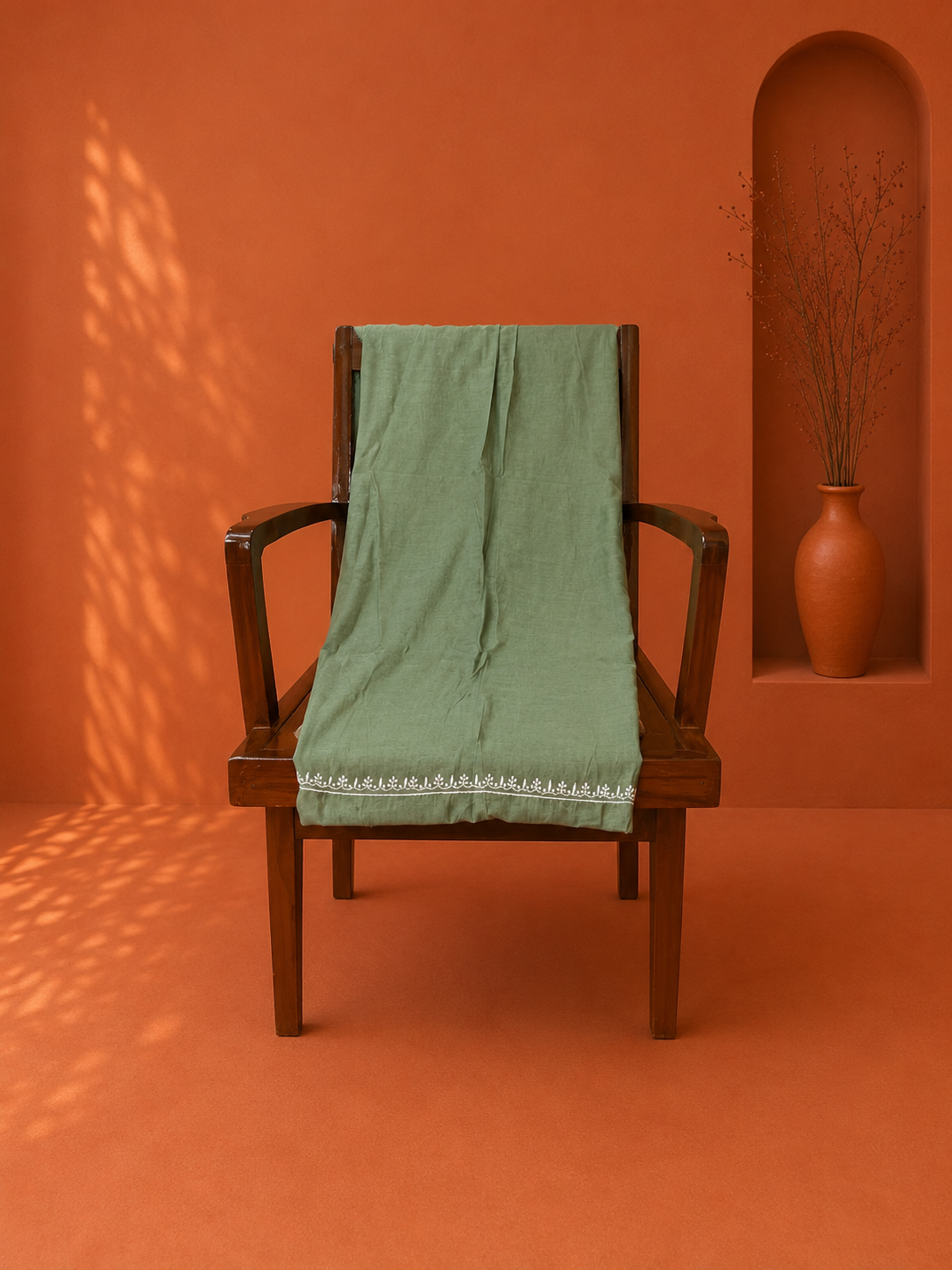 Green Chanderi Chikankari 2 Pc Dress Material